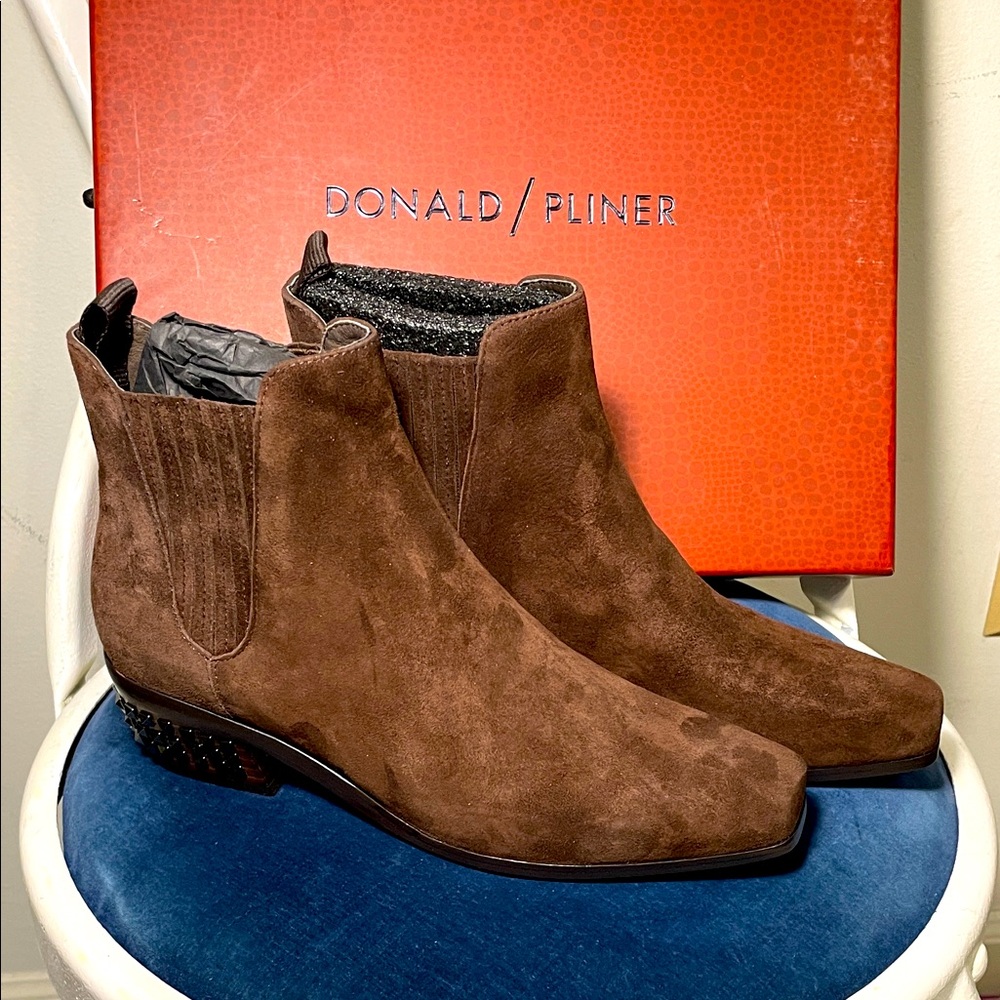 Donald J. Pliner Brown Suede Heeled Ankle Boots